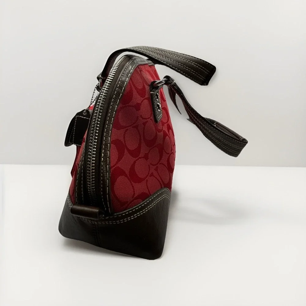 Coach Miranda Signature Red Canvas Brown Leather Satchel Bag Y2K